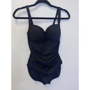 Immerse Womens Black Ruched One Piece Swimsuit Sweetheart Neck Size US 6